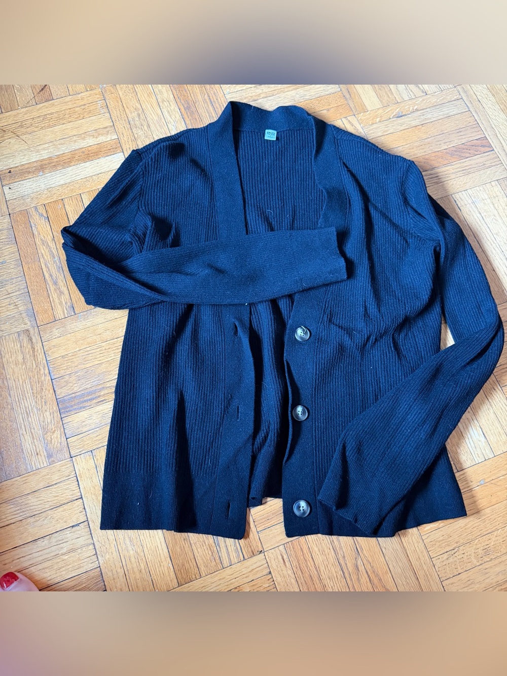 Uniqlo Black Button-Front Ribbed Sweater Cardigan